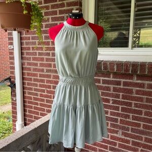 Japana Women's High Neck/Open Back Mint Green Tiered Mini Dress - size M